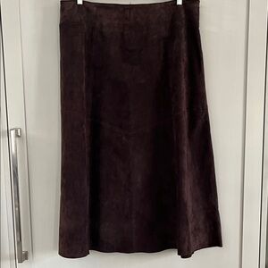 “Suede” brand dark chocolate Brown Suede long fully lined midi Skirt w side zip